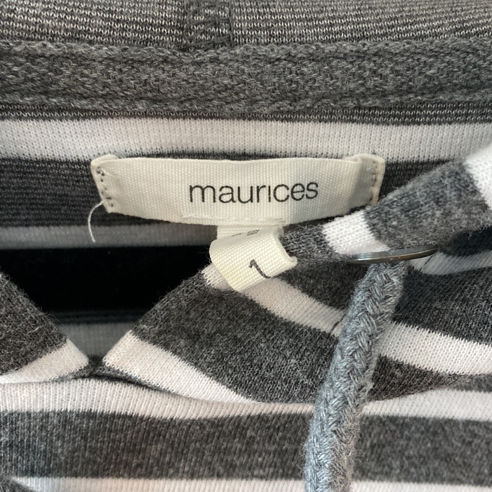 Maurices size 1 Gray & White Stripe Hooded Tunic Pullover - Picture 3 of 7